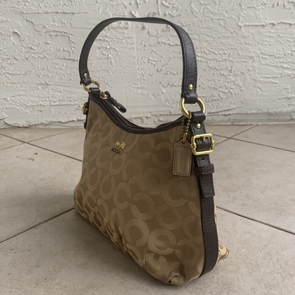 Coach Signature C Logo Satchel in Khaki Sateen with Mahogany Strapping - Picture 7 of 8